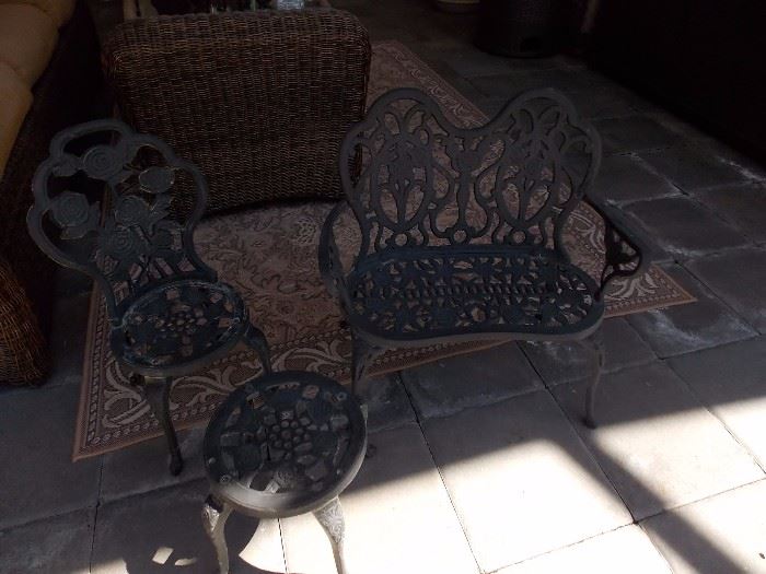 childs patio set cast iron bench and chair