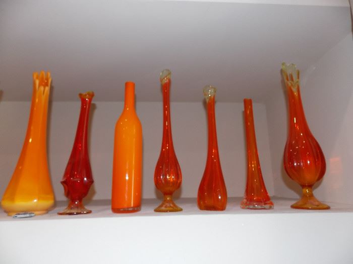 Vintage 1960s Orange Glass Vases Collection -L. E Smith, Fenton , Viking (Amberina)