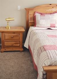 Blonde Queen Size Bed (Head & Foot Board) with Mattress & Nightstand