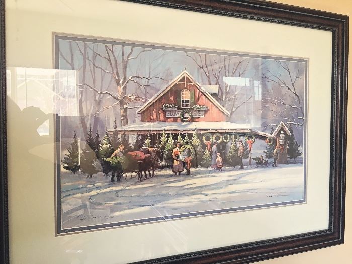 Paul Landry lithpgraph, "Christmas at the Flower Market", signed and numbered

