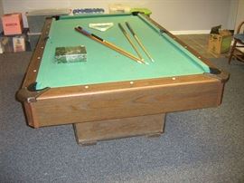 Pool table and related items.