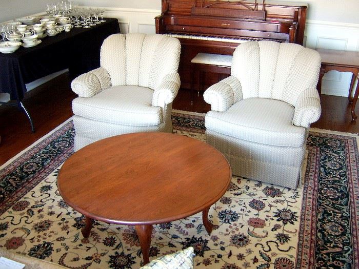 Clayton Marcus pair of chairs and Amish built cherry coffee table.