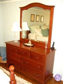 Solid cherry Amish built dresser with king bedroom suite.