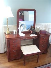 Vintage cherry vanity and stool.