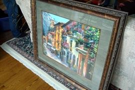 Italian scene in antique style frame.