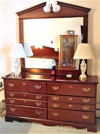 3pc Cherry Bedroom Set Including Full/Queen Bed, 6 Drawer Dresser w/Mirror, 5 Drawer Chest