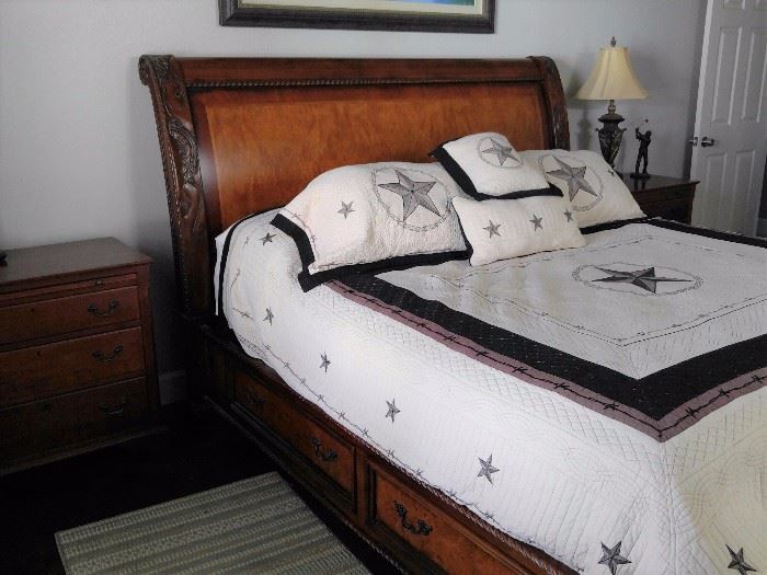 Purchased at Star.  A fraction of the cost and great condition King size bed.  Lots of marble.  2 drawers under on both sides.