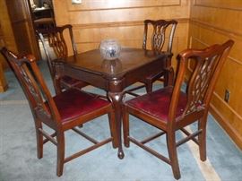Vintage Hekman Game table w/Chairs (coasters on each corner & drawer)