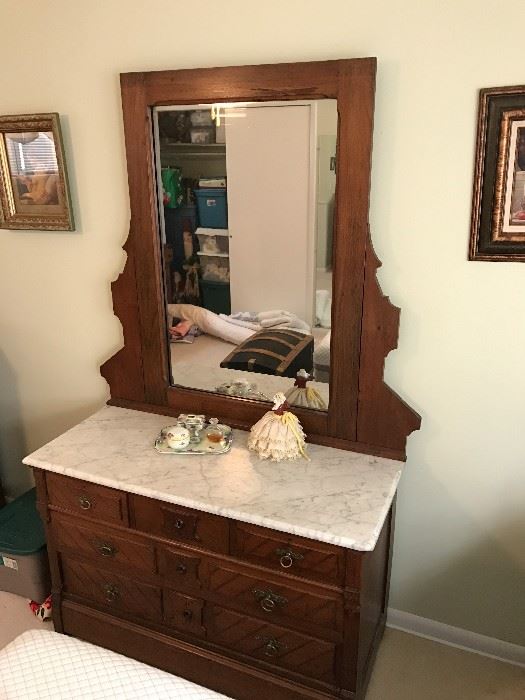 East Lake Style dresser with mirror and marble top.