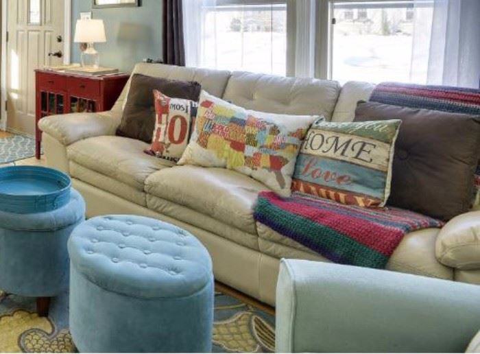 Leather Couch and Pillow Decor
