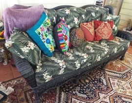 Wicker sofa & toss pillows