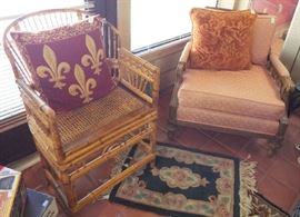 Cane side chair & upholstered chair