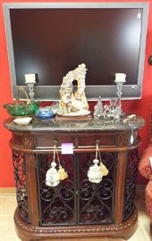Marble-top wine cabinet, Sony TV