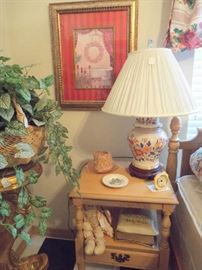 Bed-side table of matched pine bedroom suite