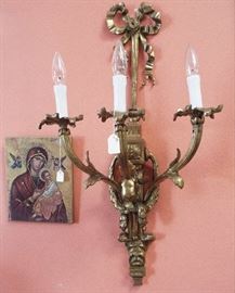 One of a pair brass sconces