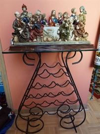 Wine stand & last supper figurine