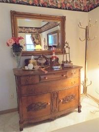 Oak dresser & brass hat stand