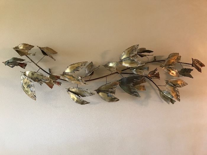 Very large 1969 C. Jeré metal Birds in Flight wall sculpture.  51" wide x approximately 14"tall