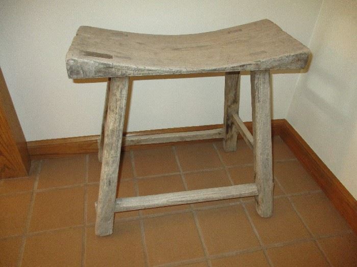 Antique wood milking bench