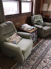 TWO GREEN RECLINERS