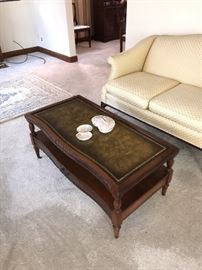 VINTAGE WOODEN COFFEE TABLE WITH LEATHER TOP