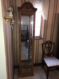 WOODEN TALL SLIM CURIO CABINET WITH GLASS SHELVES