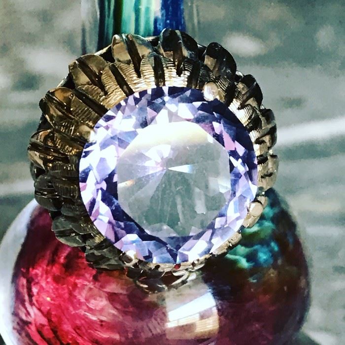 VINTAGE 14K YELLOW GOLD MYSTIC TOPAZ COCKTAIL RING SIZE 7