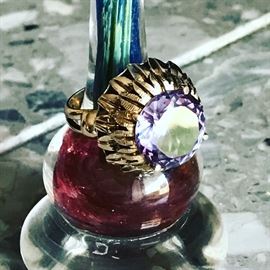 VINTAGE 14K YELLOW GOLD MYSTIC TOPAZ COCKTAIL RING SIZE 7