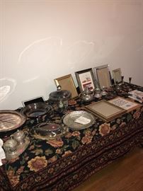 SILVER-PLATED TRAYS, TEAPOTS, CANDLE-HOLDERS AND PICTURE FRAMES