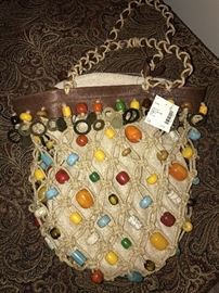 G BY GUESS LARGE ROPE TOTE WITH BEADS AND BRASS-VERY ARTSY HANDBAG- MSRP $295