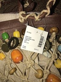 G BY GUESS LARGE ROPE TOTE WITH BEADS AND BRASS-VERY ARTSY HANDBAG- MSRP $295