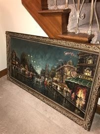 VERY LARGE PARIS AT NIGHT PAINTING-OIL ON CANVAS