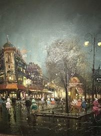 VERY LARGE PARIS AT NIGHT PAINTING-OIL ON CANVAS
