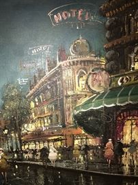 VERY LARGE PARIS AT NIGHT PAINTING-OIL ON CANVAS