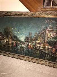 VERY LARGE PARIS AT NIGHT PAINTING-OIL ON CANVAS