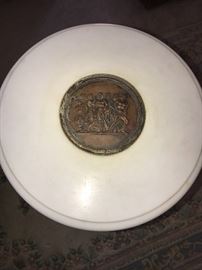 ANTIQUE ZIMERMANS MARBLE TOP ROUND SLIM SIDE TABLE
