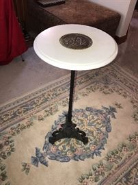 ANTIQUE ZIMERMANS MARBLE TOP ROUND SLIM SIDE TABLE
