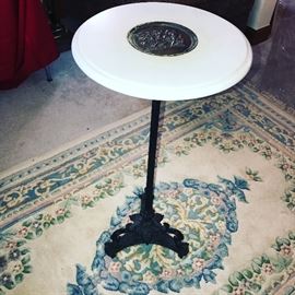 ANTIQUE ZIMERMANS MARBLE TOP ROUND SLIM SIDE TABLE