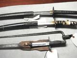 Mid-Century Samurai Katana sword and Ninja dagger. Also bayonetts