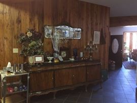 large French buffet, antique mirror candelabra