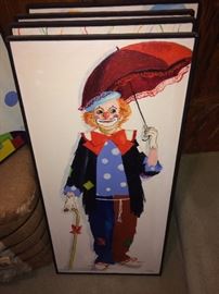 art by M. Sibley   clown with umbrella 