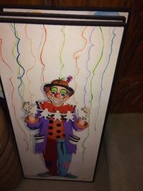 art by M. Sibley    clown with cut out paper dolls