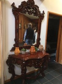 large mirror and matching table 