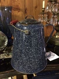 Large cowboy coffee pot blue enamel