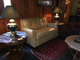 love seat, marble top round end tables and others