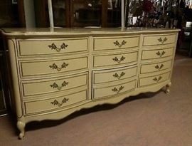 French Provincial dresser with mirror also have night stands, desk with chair, bed , chest of drawers
