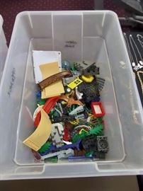 There is over 50 pounds of LEGO's!  There are bricks, boat, cars, tires, castle, roads, trees and lost of other misc. pieces.