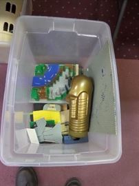 There is over 50 pounds of LEGO's!  There are bricks, boat, cars, tires, castle, roads, trees and lost of other misc. pieces.