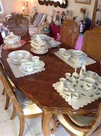 Beautiful seven piece dinning room set and lots of china. Corning. Christmas. 
