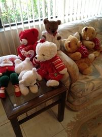 Bears and dolls. End tables, coffee tables, and a Florida style hid-a-bed, with matching love seat. 